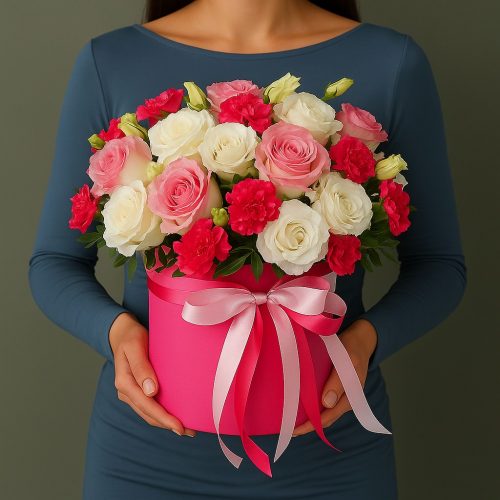 Цветы в коробке «Розово-алое вдохновение»