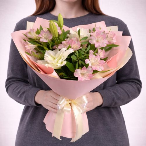 Букет с лилиями «Нежный рассвет»